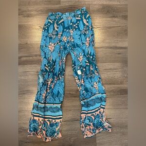 Floral Blue and Orange Swim Coverup Pants